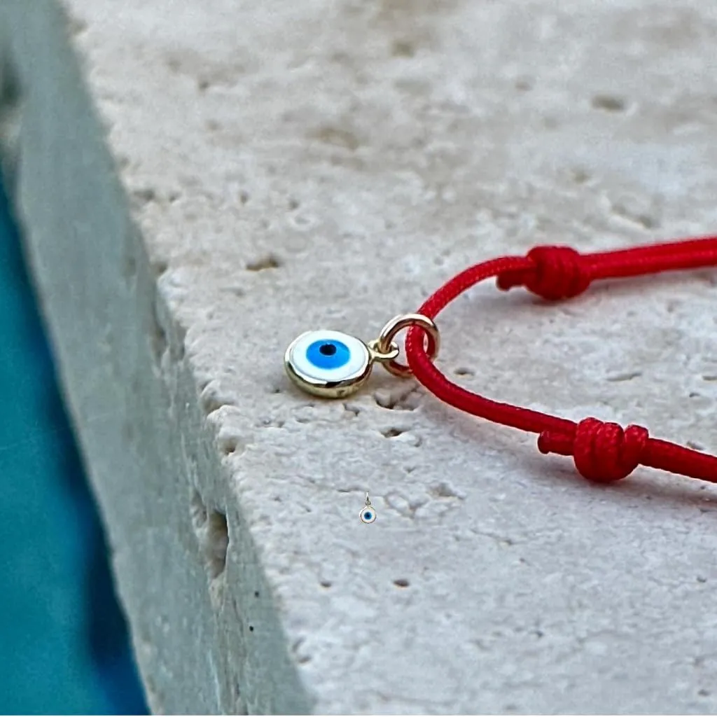 14K Gold Evil Eye Cord Anklet & Bracelet - Unisex, Adjustable Red/Black Rope. Waterproof Minimalist Amulet for All. Beach & Daily Wear (red, gold - anklet)