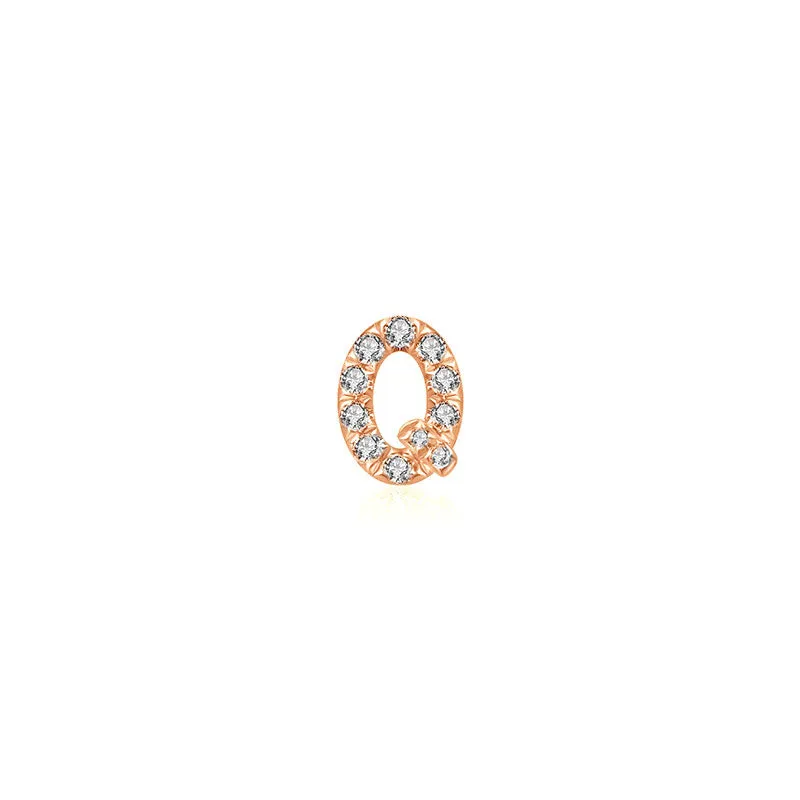 18k Gold Initial Letter "Q" Diamond Pandent   Necklace