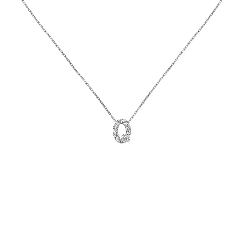 18k Gold Initial Letter "Q" Diamond Pandent   Necklace