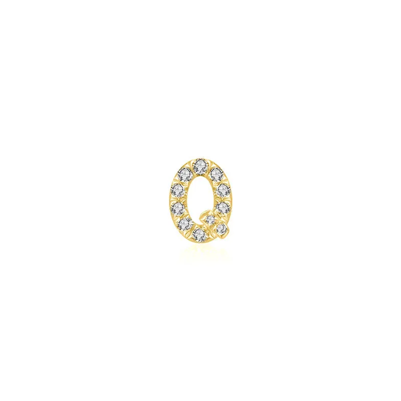 18k Gold Initial Letter "Q" Diamond Pandent   Necklace