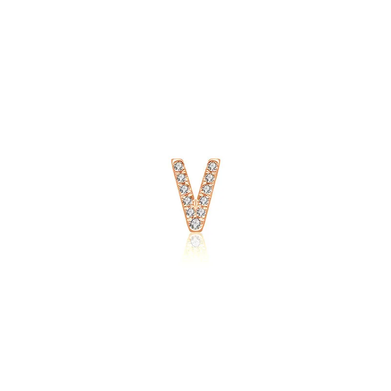 18k Gold Initial Letter "V" Diamond Pandent   Necklace