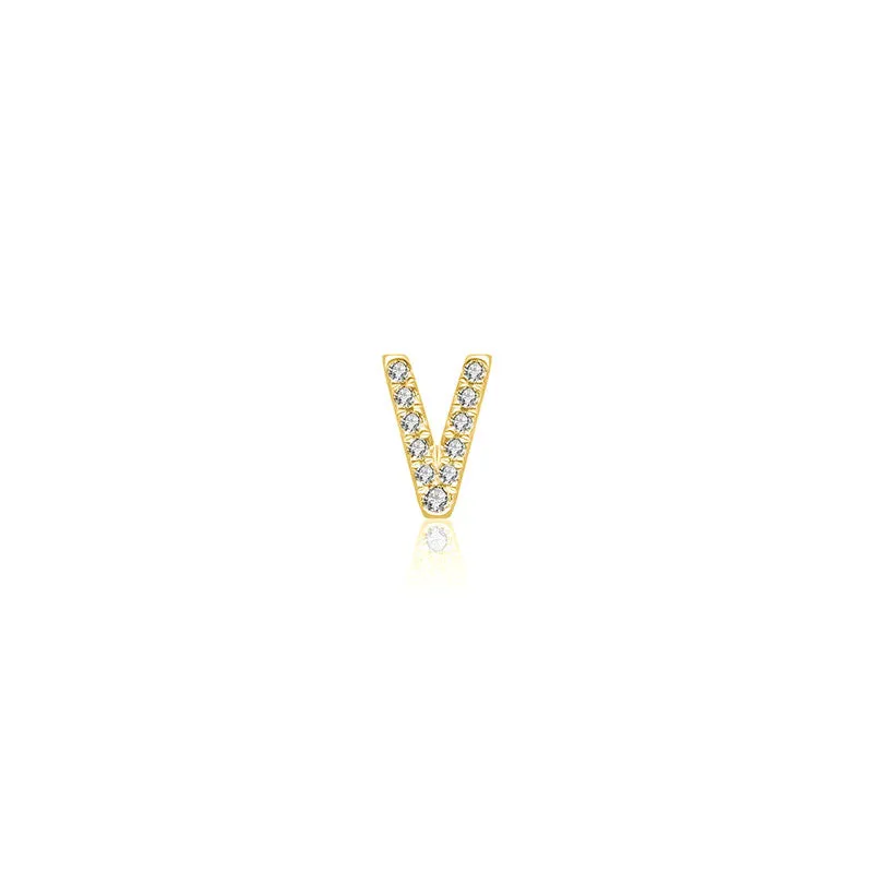 18k Gold Initial Letter "V" Diamond Pandent   Necklace