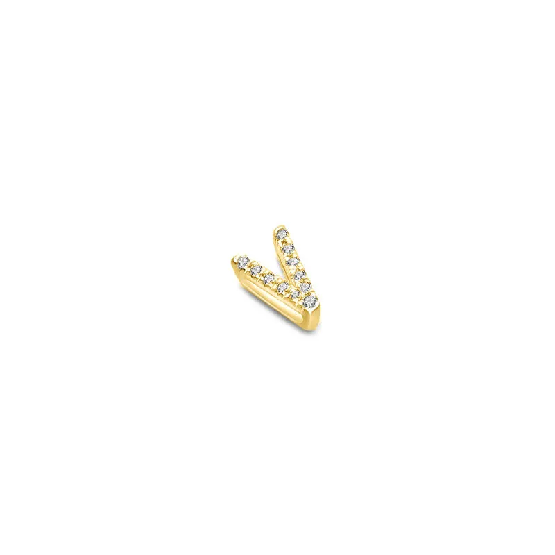 18k Gold Initial Letter "V" Diamond Pandent   Necklace