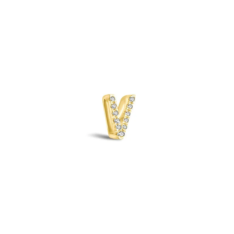 18k Gold Initial Letter "V" Diamond Pandent   Necklace
