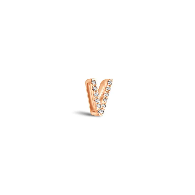 18k Gold Initial Letter "V" Diamond Pandent   Necklace