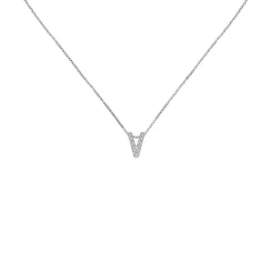 18k Gold Initial Letter "V" Diamond Pandent   Necklace