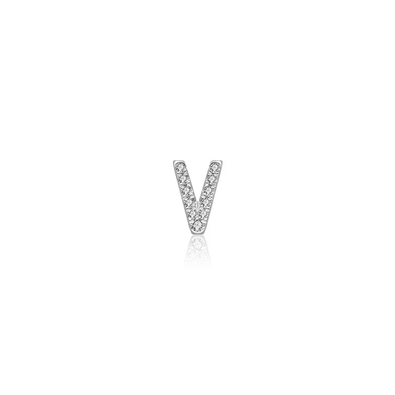 18k Gold Initial Letter "V" Diamond Pandent   Necklace