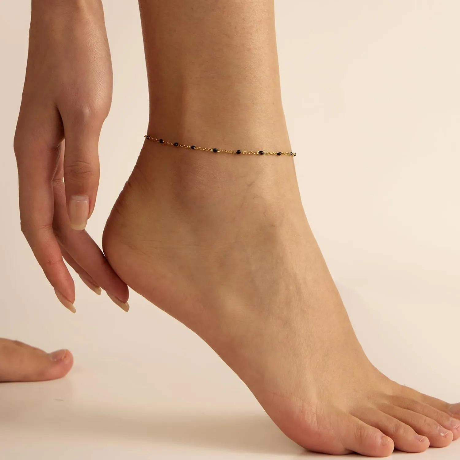 18K Gold Plated Boho Beaded Anklets for Women Dainty Gold Layered Round Ball Ankle Bracelet Pearl Cross Anklet Bracelet Waterproof Gold Jewelry