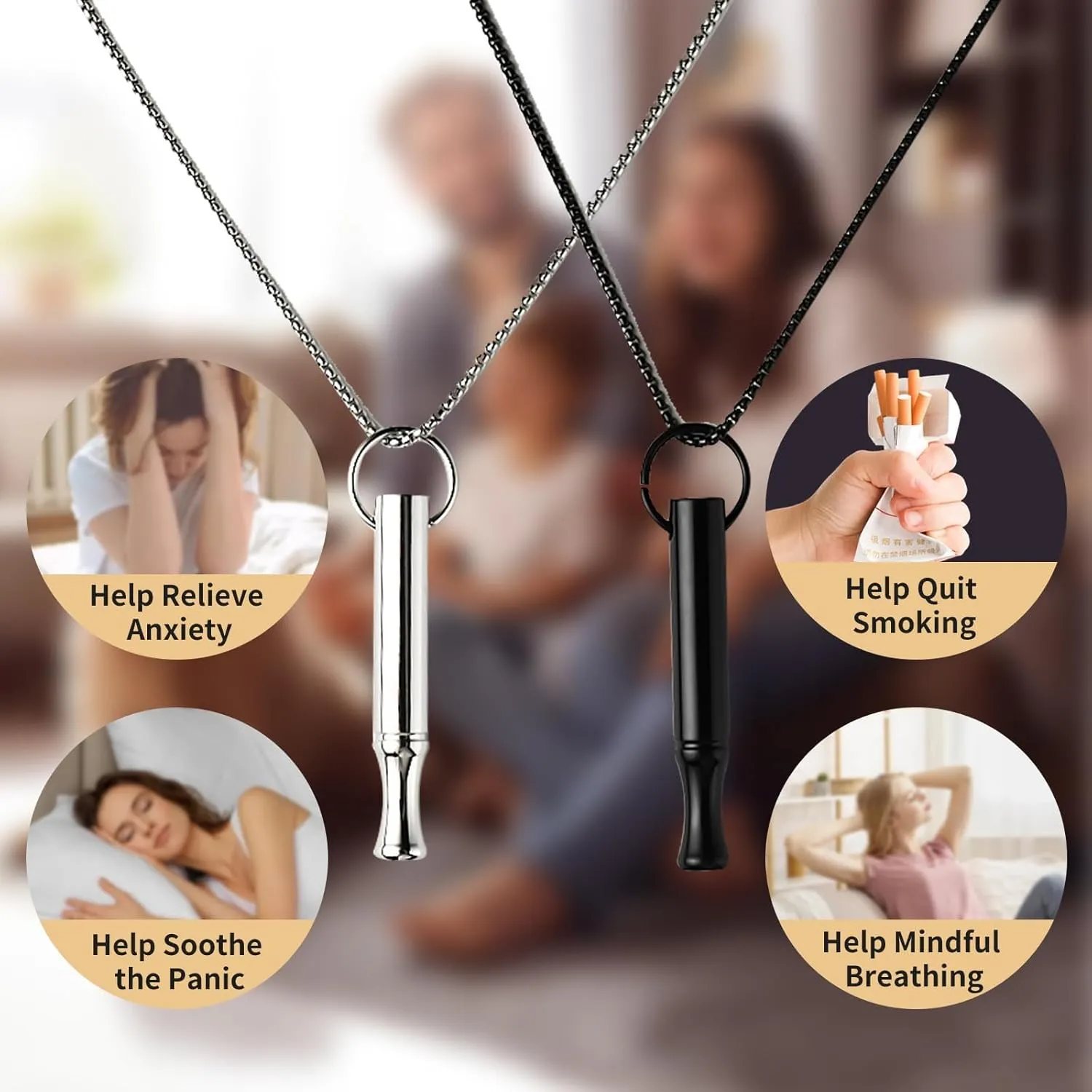 2Pcs Breathing Necklace for Anxiety Relief Breathlink Stop Smoking Quit Vaping Aids Fidget Necklace for Smoking Cessation Vaporless Smokeless Inhaler for Adult Women Men