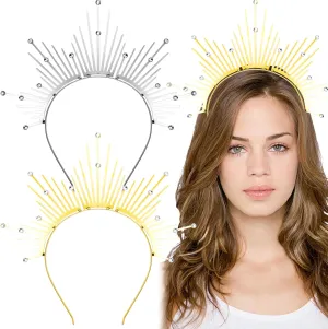 2PCS Halo Crown Sun Crown HeadBand Sun Goddess Halo Crown Headpiece Renaissance Cosplay Costume Handmade Crown for Birthday (Style 2)