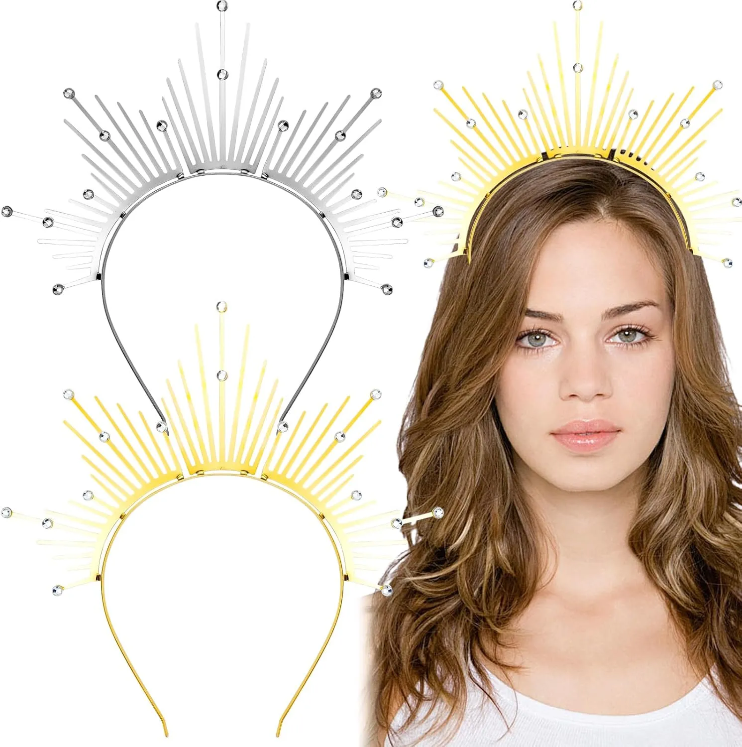 2PCS Halo Crown Sun Crown HeadBand Sun Goddess Halo Crown Headpiece Renaissance Cosplay Costume Handmade Crown for Birthday (Style 2)