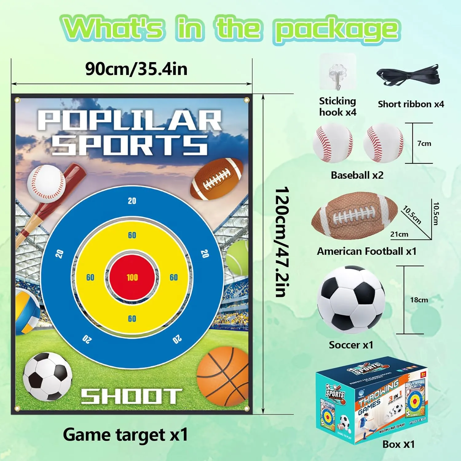 3-in-1 Soccer Football Baseball Gifts-Indoor Outdoor Backyard Toss Soccer Football Baseball Toys Game Set-Gift for 3-12 Year Old Boy Toys Birthday (3-in-1 Game Set No Stand)