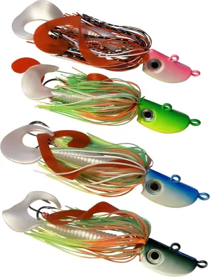 4 Bearded Bucktail Saltwater Octopus Jigs Striper, Flounder, Fluke, Bass, Bluefish, Blackfish Offshore, Surf Fishing Speed, Slow Jigging, Vertical Pitching Lures Assorted Kit