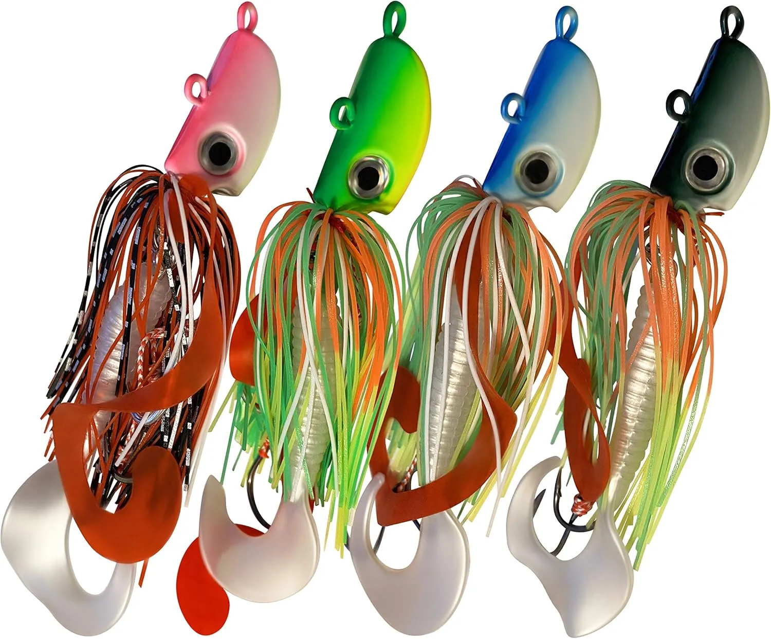 4 New Bearded Buzzbait Bucktail Saltwater Jigs Flounder, Fluke, Bass, Bluefish, Blackfish, Seabass Offshore, Surf Fishing Speed,Slow Jigging,Vertical Pitching Lures