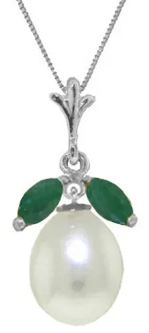 4.5 Carat 14K Solid Yellow Gold Necklace Natural Parl Emerald