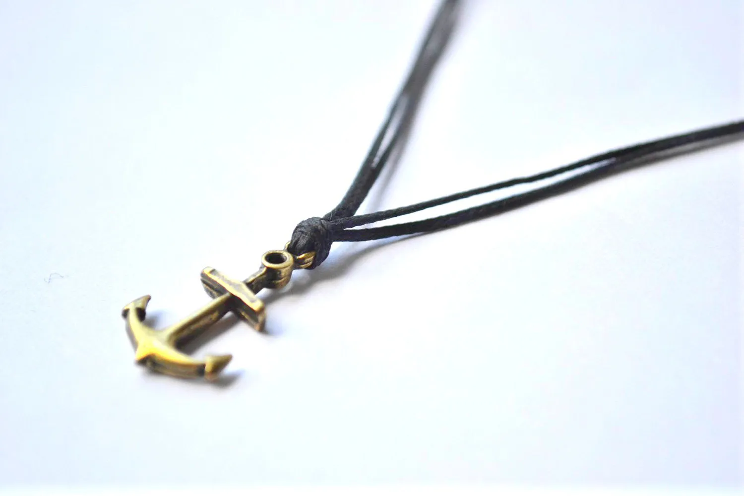 Anchor necklace for men, bronze anchor pendant and a black string, handmade gift for him