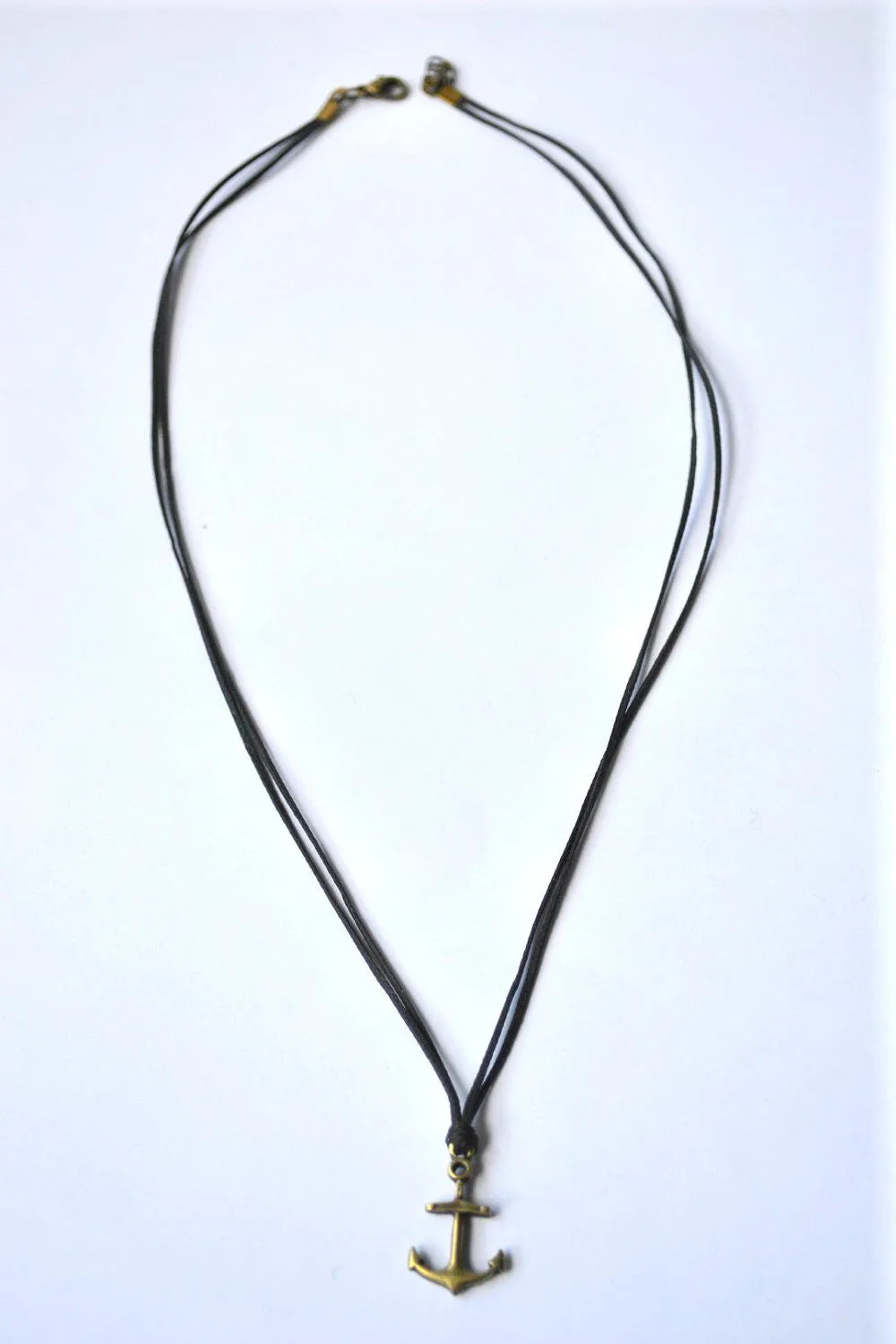 Anchor necklace for men, bronze anchor pendant and a black string, handmade gift for him
