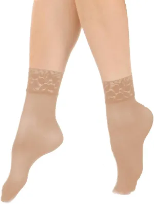 Angelina Nylon Spandex Sheer Anklet Stocking with Lace (6-Pairs)