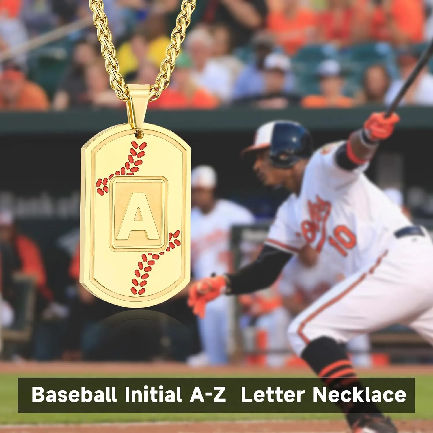 Baseball Initial Necklace for Men Dog Tag Stainless Steel Sliver/Black/Gold Letter Pendant Sport Baseball Athletes Jewelry Kids Boys Men Teens Boyfriend Dad