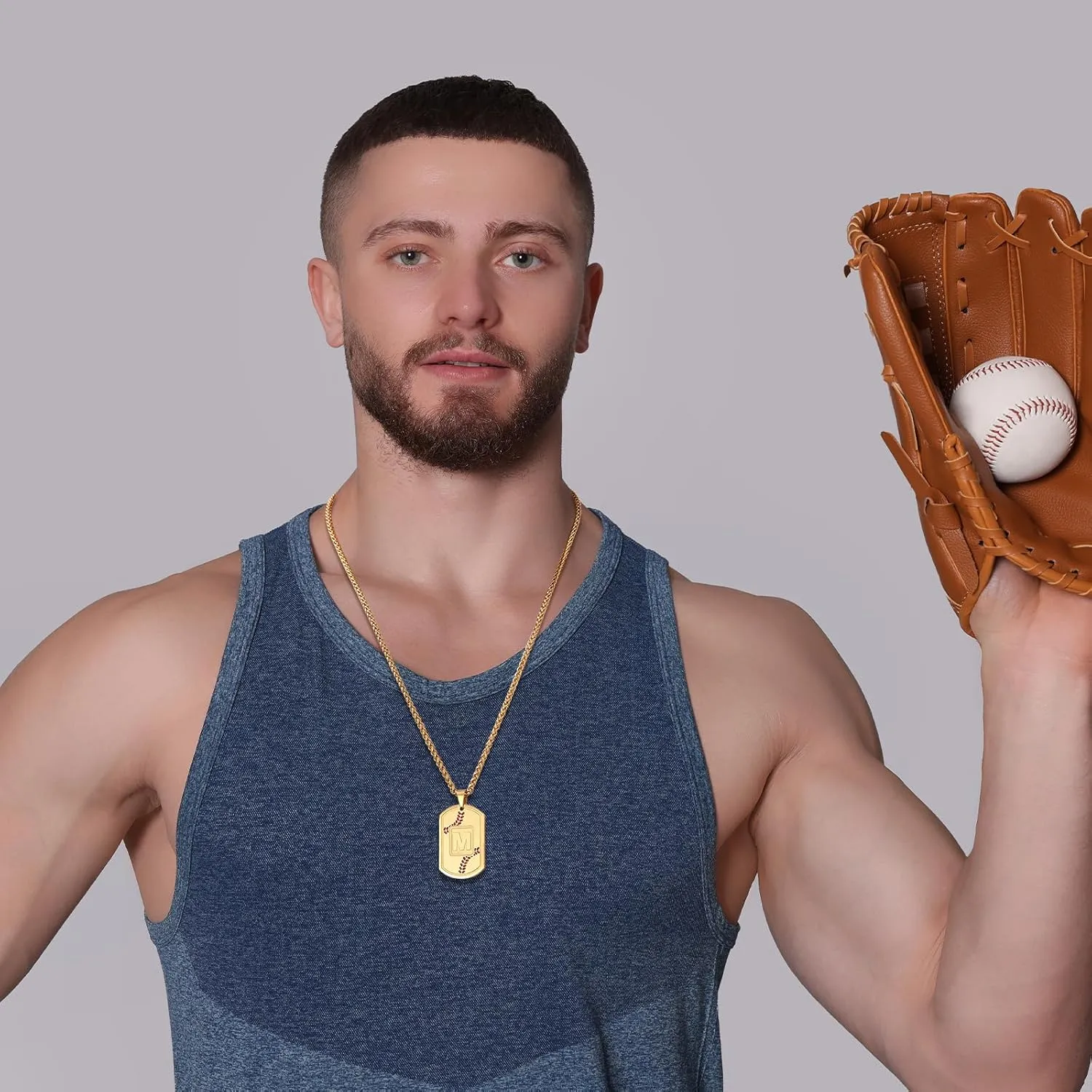 Baseball Initial Necklace for Men Dog Tag Stainless Steel Sliver/Black/Gold Letter Pendant Sport Baseball Athletes Jewelry Kids Boys Men Teens Boyfriend Dad
