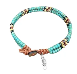 Beaded Leather Wrap Anklet Women 10 Inches