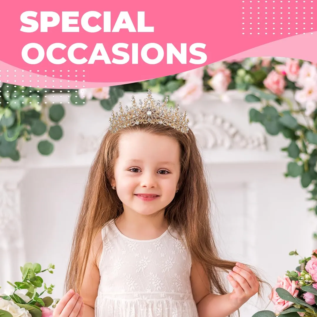 Birthday Tiara Crown with Sash for Women, Headband Hair Accessories for Wedding Party Costume Gold