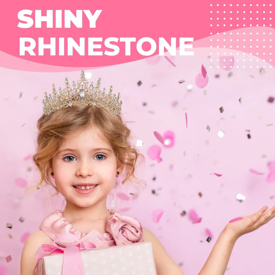 Birthday Tiara Crown with Sash for Women, Headband Hair Accessories for Wedding Party Costume Gold
