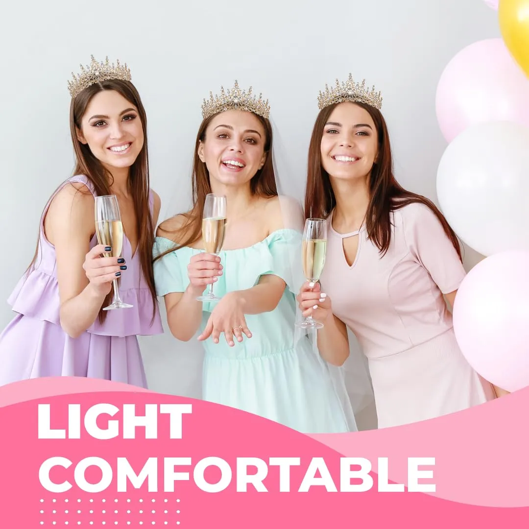 Birthday Tiara Crown with Sash for Women, Headband Hair Accessories for Wedding Party Costume Gold