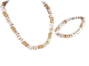 BlueRica 2 Piece Set ~ Tan Coconut Chips & Puka Chip Shells Necklace & Anklet