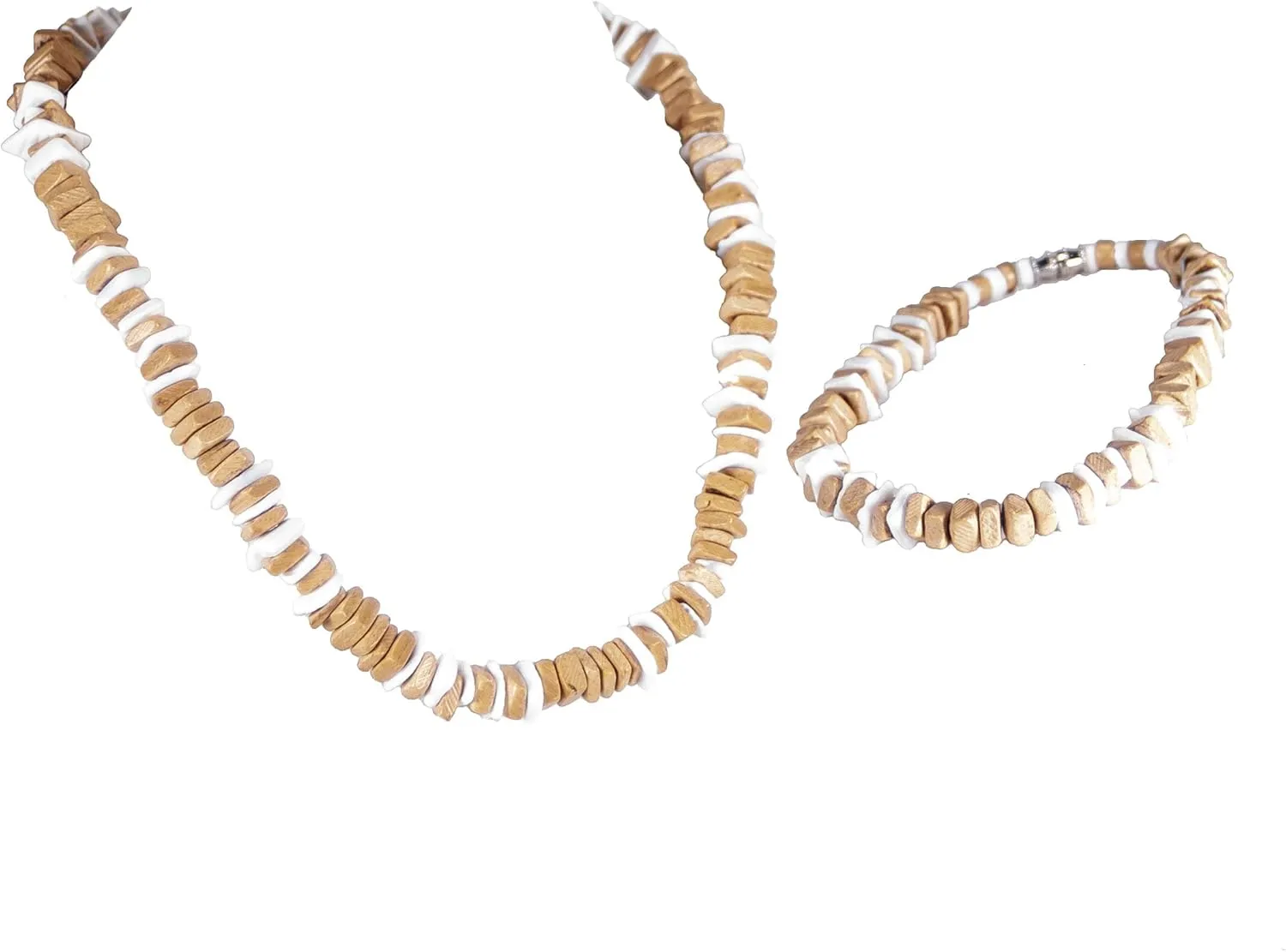BlueRica 2 Piece Set ~ Tan Coconut Chips & Puka Chip Shells Necklace & Anklet