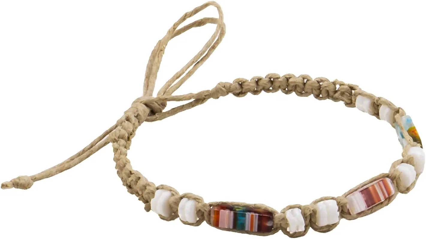 BlueRica Hemp Anklet with Murano Glass Tubes