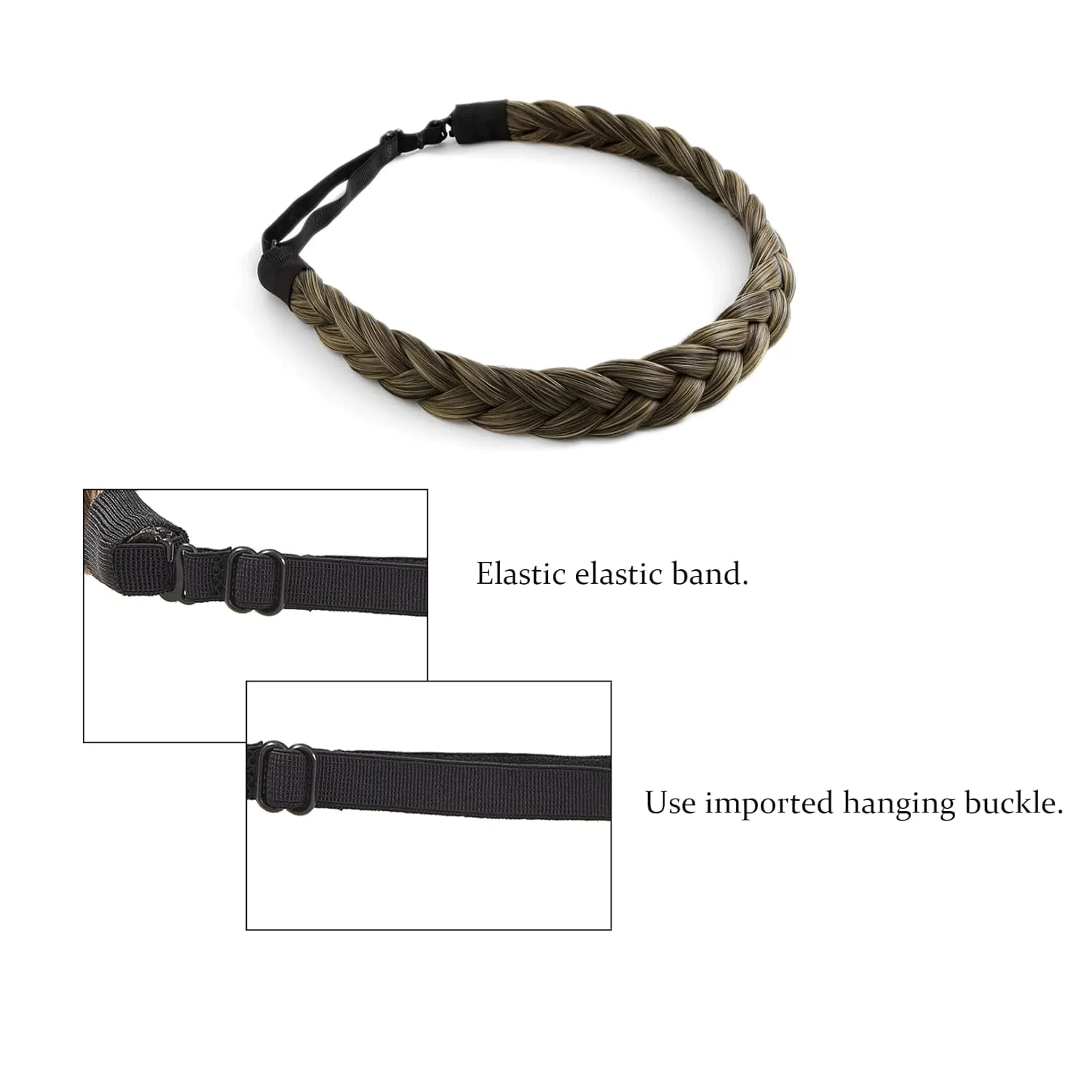 Braid headband 3 Strands Synthetic Braided Headband Classic Chunky Elastic headband Women Girl Bohemian Trendy Hair Braid 65g (3-strand braidsAE)