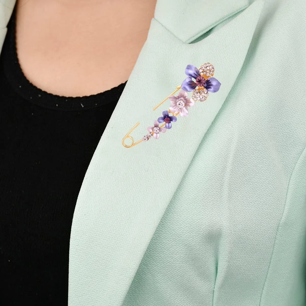Butterfly Flower Crystal Brooch Pins Sweater Shawl Brooch Anti Exposure Neckline Safety Pin Pink Tulip Pins Rhinestone Enamel Brooch Pins for Women Birthday Wedding Party Accessory Jewelry Gifts