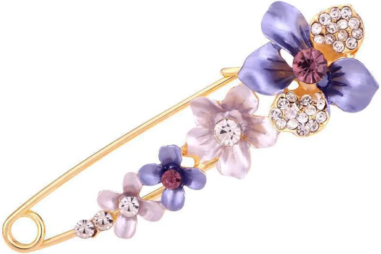 Butterfly Flower Crystal Brooch Pins Sweater Shawl Brooch Anti Exposure Neckline Safety Pin Pink Tulip Pins Rhinestone Enamel Brooch Pins for Women Birthday Wedding Party Accessory Jewelry Gifts
