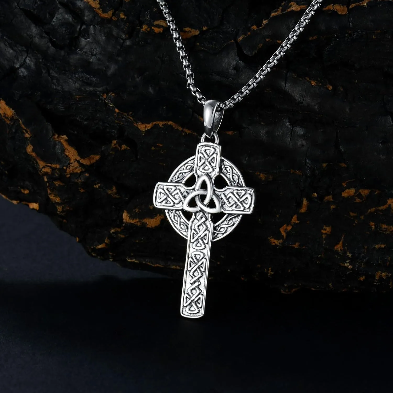 Celtic Cross Necklace For men Silver Cross Pendant Necklace Mens Celtic Cross Celtic Amulet Necklace Protection Jewelry Religious Gifts with 2.5mm 22" 2" Adjustable Rolo Chain
