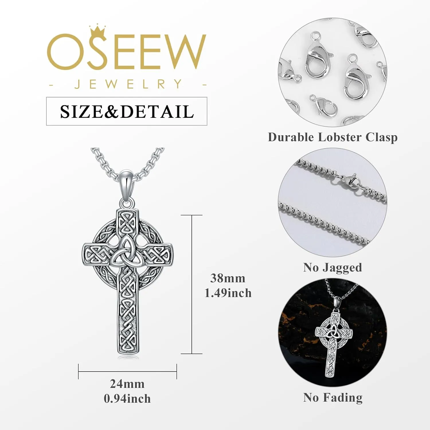 Celtic Cross Necklace For men Silver Cross Pendant Necklace Mens Celtic Cross Celtic Amulet Necklace Protection Jewelry Religious Gifts with 2.5mm 22" 2" Adjustable Rolo Chain