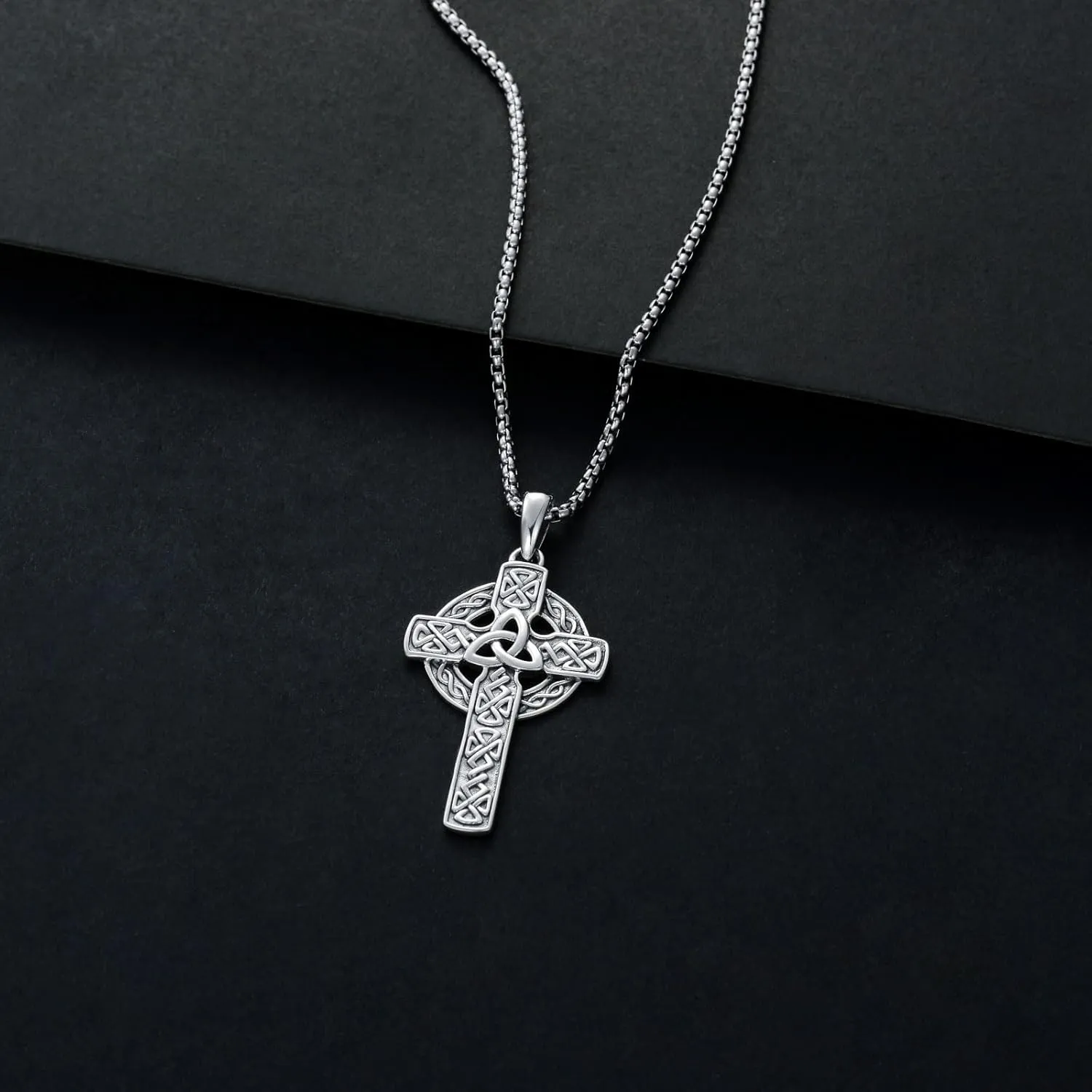 Celtic Cross Necklace For men Silver Cross Pendant Necklace Mens Celtic Cross Celtic Amulet Necklace Protection Jewelry Religious Gifts with 2.5mm 22" 2" Adjustable Rolo Chain