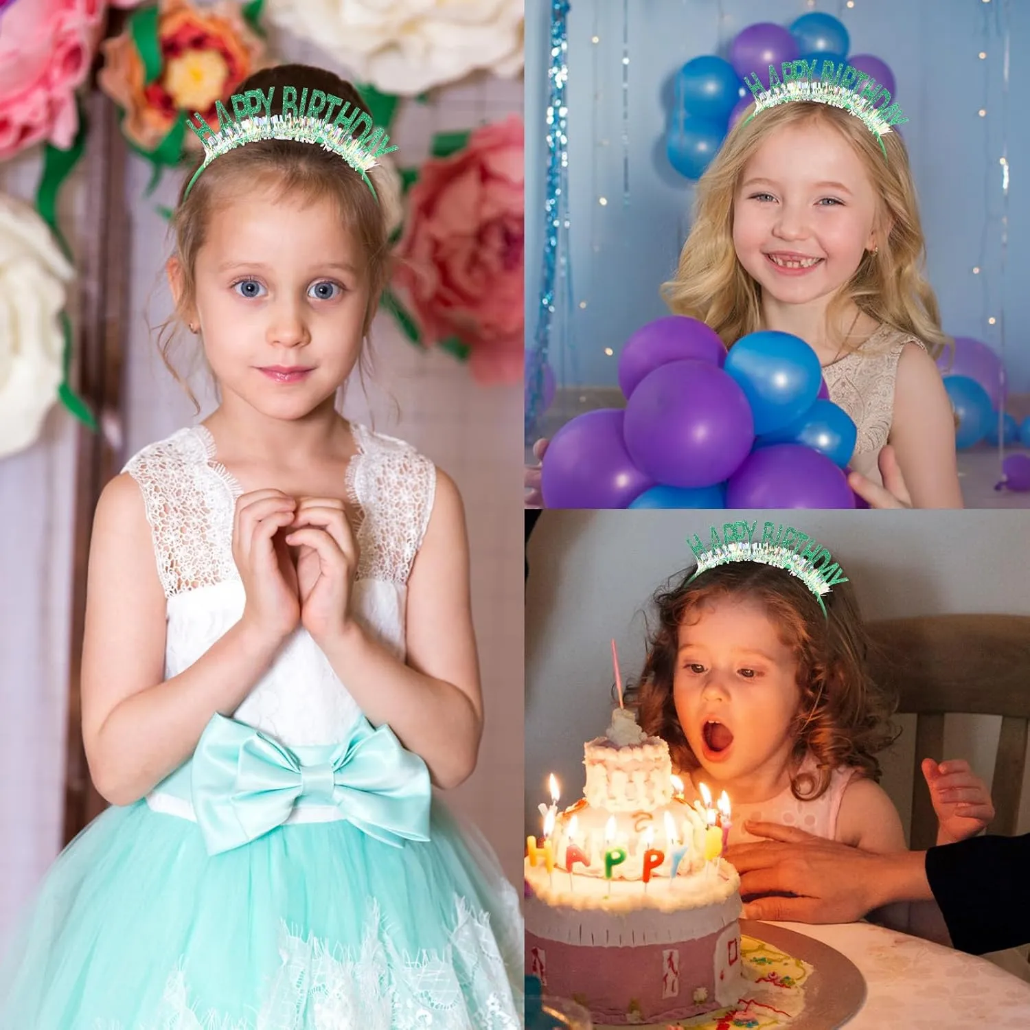 CIEHER Birthday Crown Birthday Headband, Birthday Headband, Happy Birthday Headband for Women Girls, Birthday Girl Headband, Birthday Tiara Happy Birthday Decorations, Birthday Gifts - Green