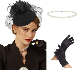 Cizoe Fascinator Hats for Women 20s 50s Vintage Pillbox Hat Kentucky Derby Fascinators Flower Veil Wedding Tea Party Hat