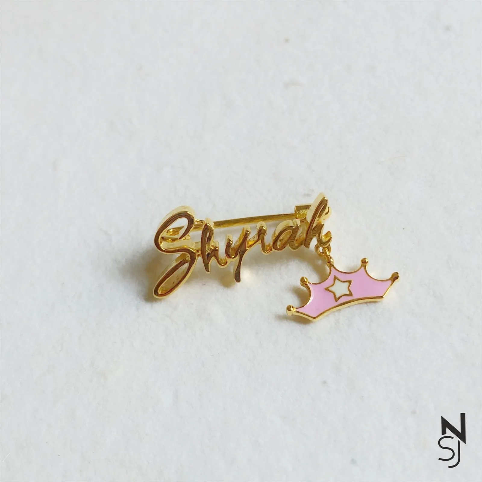 Custom Name Collar Pin with Tiara Hanging