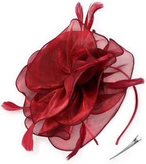DRESHOW Fascinators Hat Tea Party Headwear Ribbons Feathers on a Headband and a Clip for Girls and Women