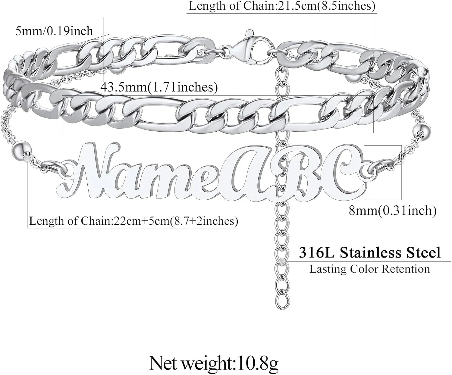 FindChic Stainless Steel Ankle Chain Bracelets for Women Cuban Curb/Figaro/Box Links Beach Foot Jewelry 8.5''-10.5'' Adjustable Anklet, with Jewelry Box