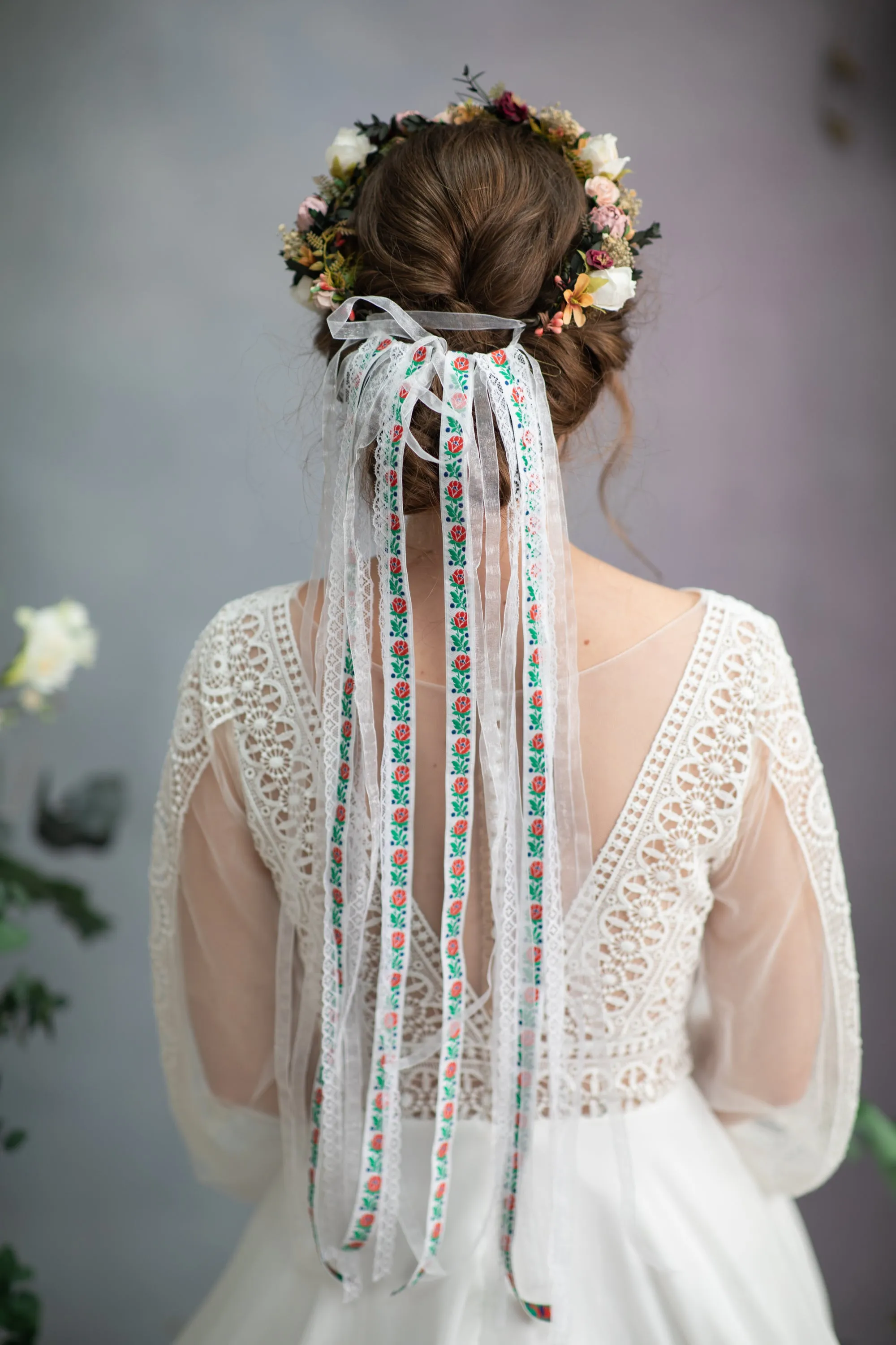 Folk peony and rose hair crown