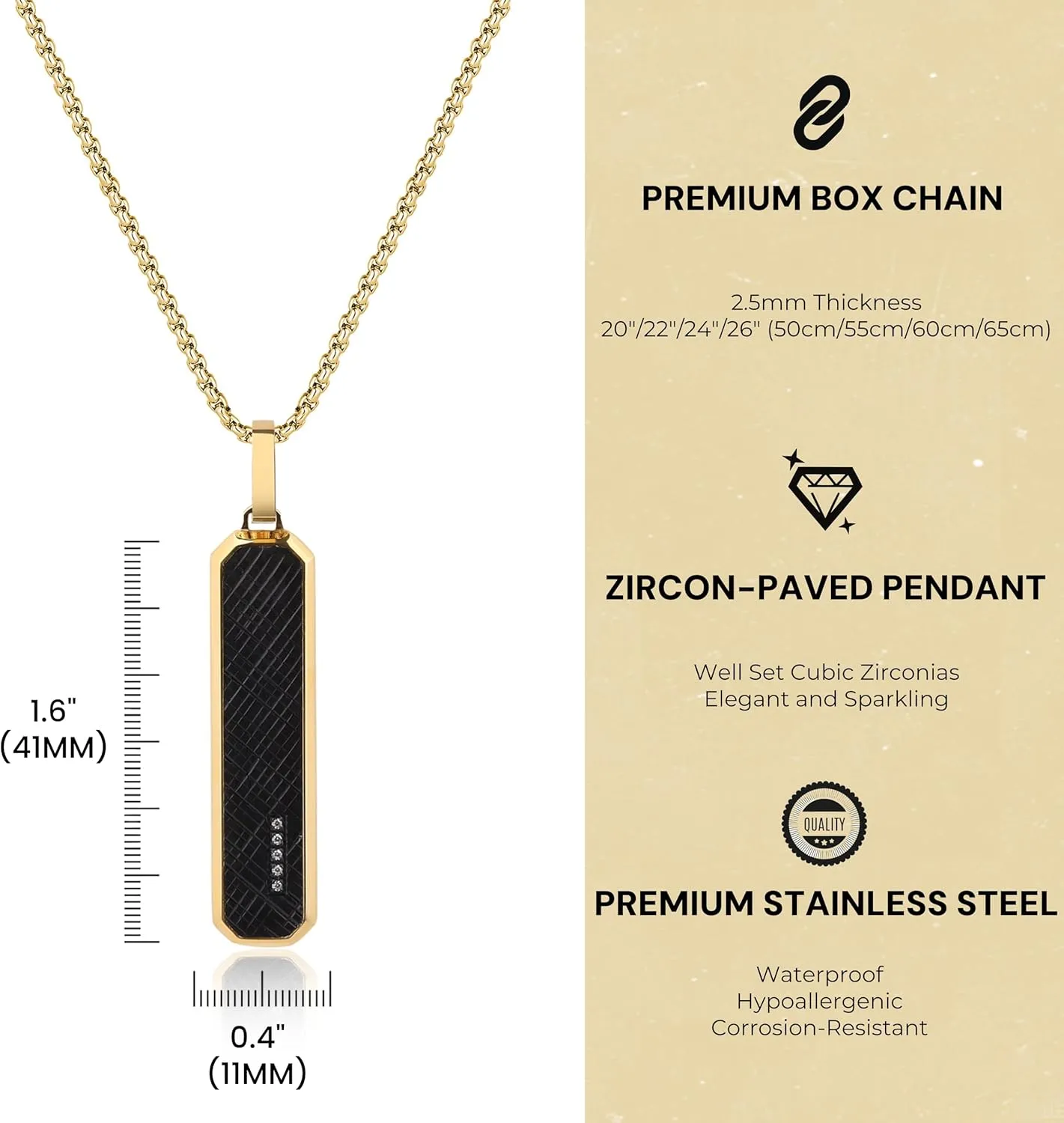 GAVU Tag Necklace for Men, Men??s Stainless Steel Pendant Necklace Black Tag Pendant for Men