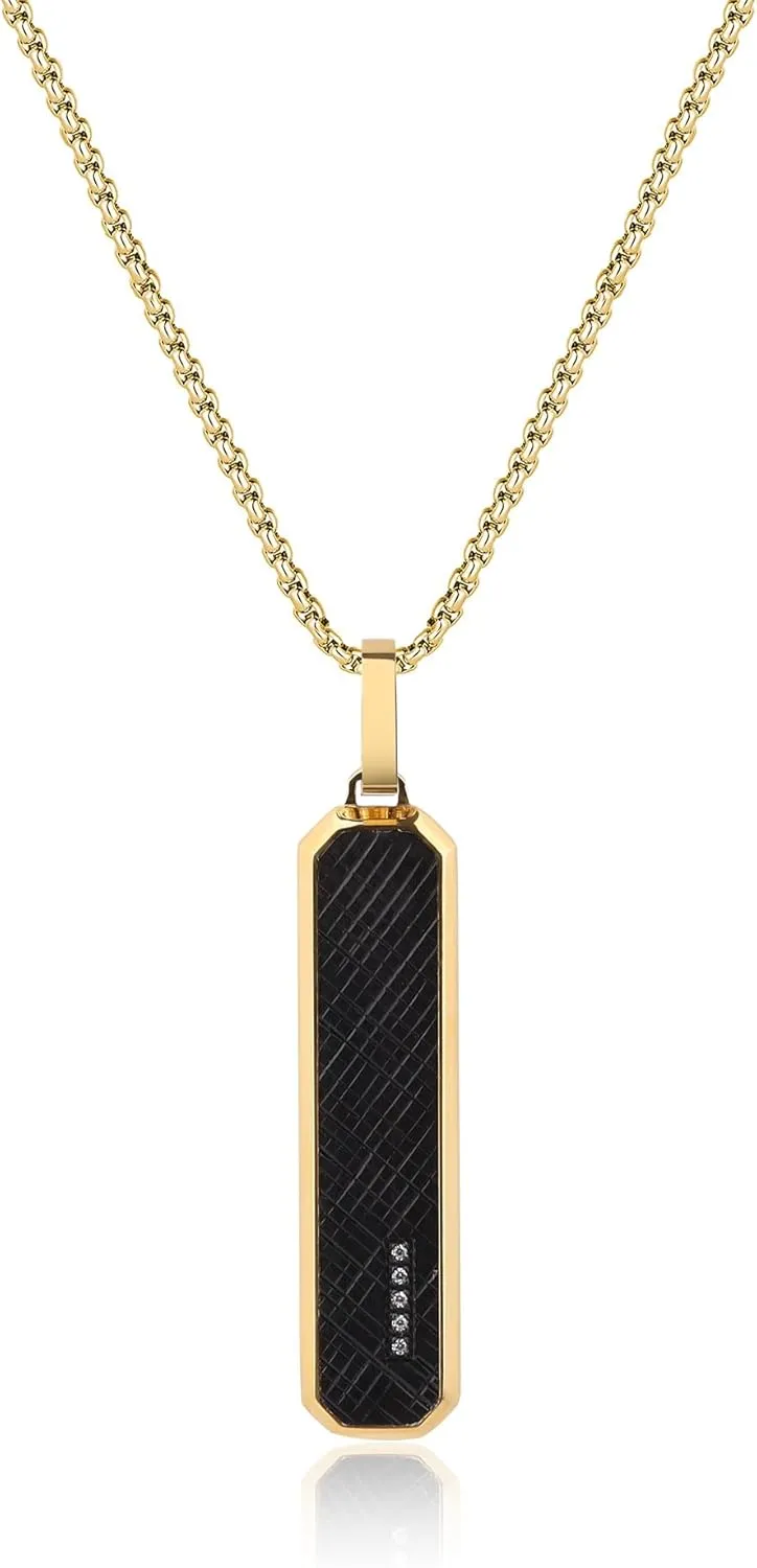 GAVU Tag Necklace for Men, Men??s Stainless Steel Pendant Necklace Black Tag Pendant for Men