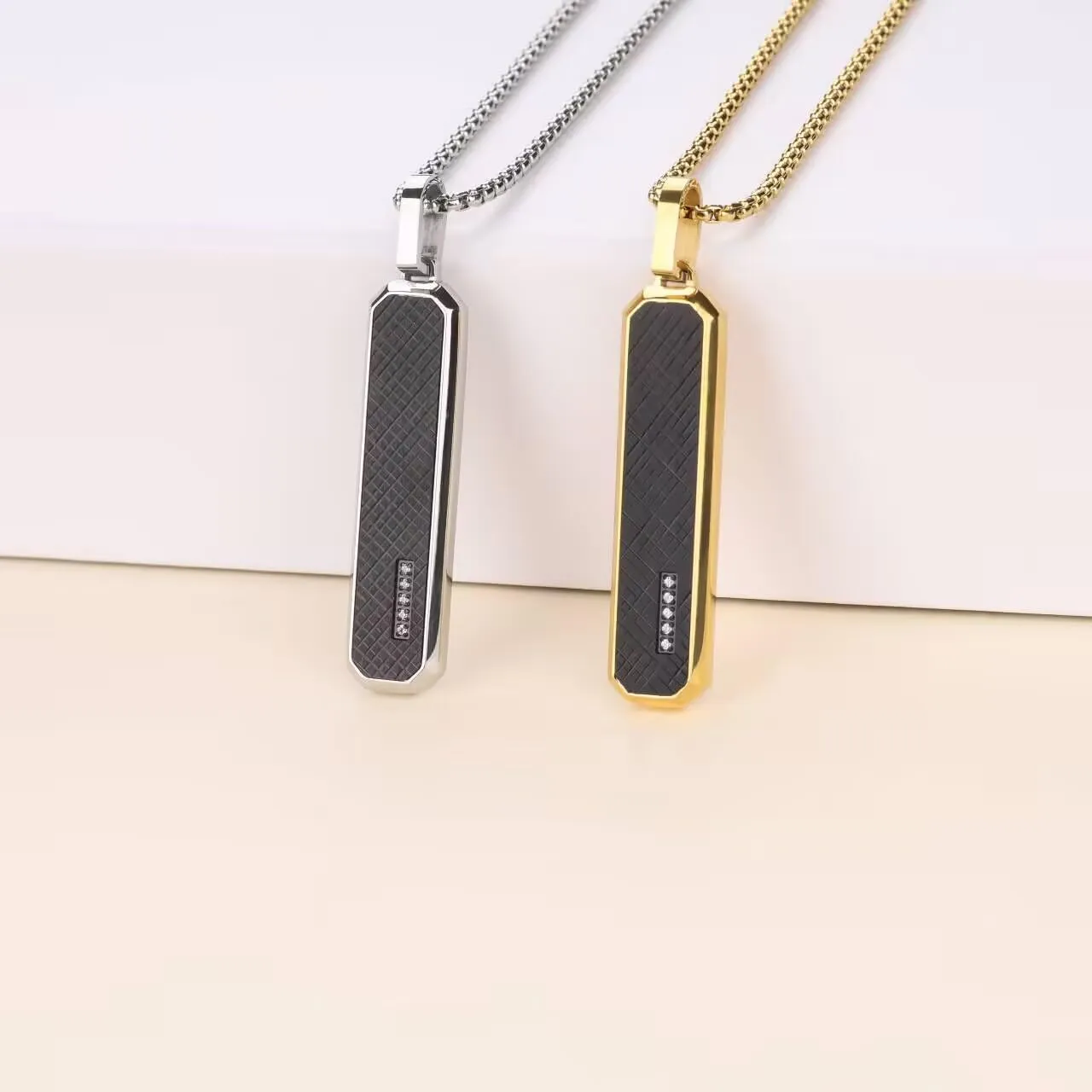 GAVU Tag Necklace for Men, Men??s Stainless Steel Pendant Necklace Black Tag Pendant for Men