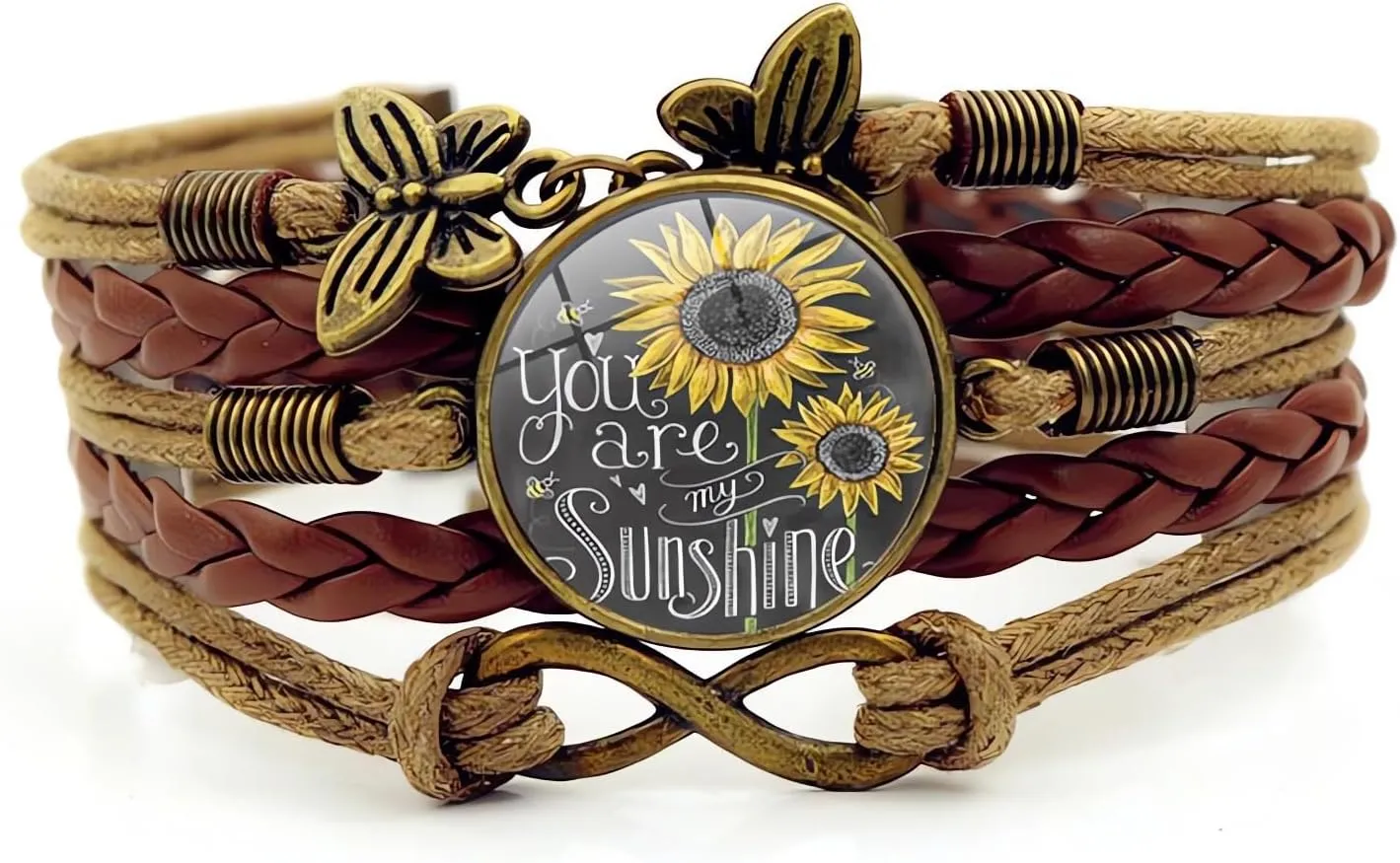 Gmamasim Home Sunflower Mother Leather Bracelet for Women You are My Sunshine Boho Mother's Day Gifts Bracelets for Mom Wife Daughter Sisters Mother Grandma Friendship Bracelets Gifts for Her