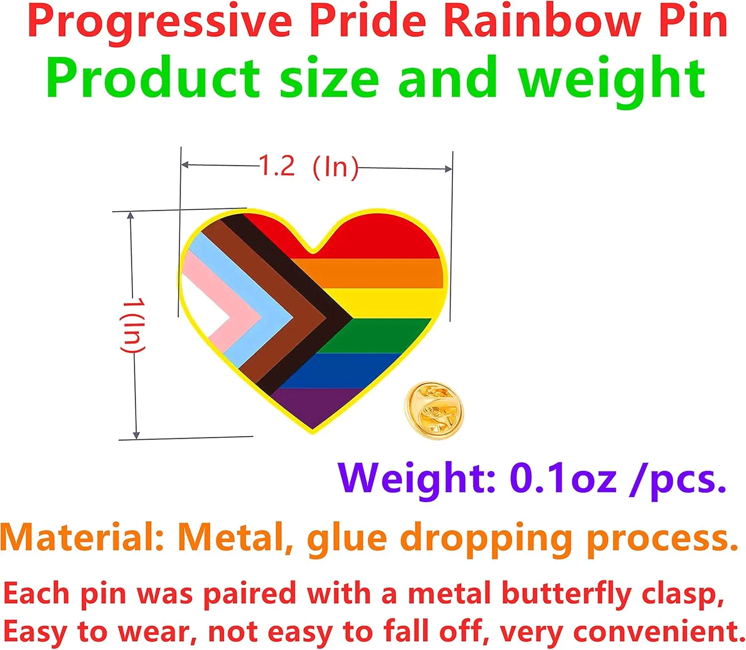 HAFILO 25/50/100 Metal Hearts Inclusive Progress Pride Pin Rainbow Gay Flag LGBTQ Progressive Lapel Pins for clothing Backpack hat Pride Month Decoration Gift Bulk