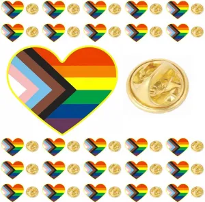 HAFILO 25/50/100 Metal Hearts Inclusive Progress Pride Pin Rainbow Gay Flag LGBTQ Progressive Lapel Pins for clothing Backpack hat Pride Month Decoration Gift Bulk