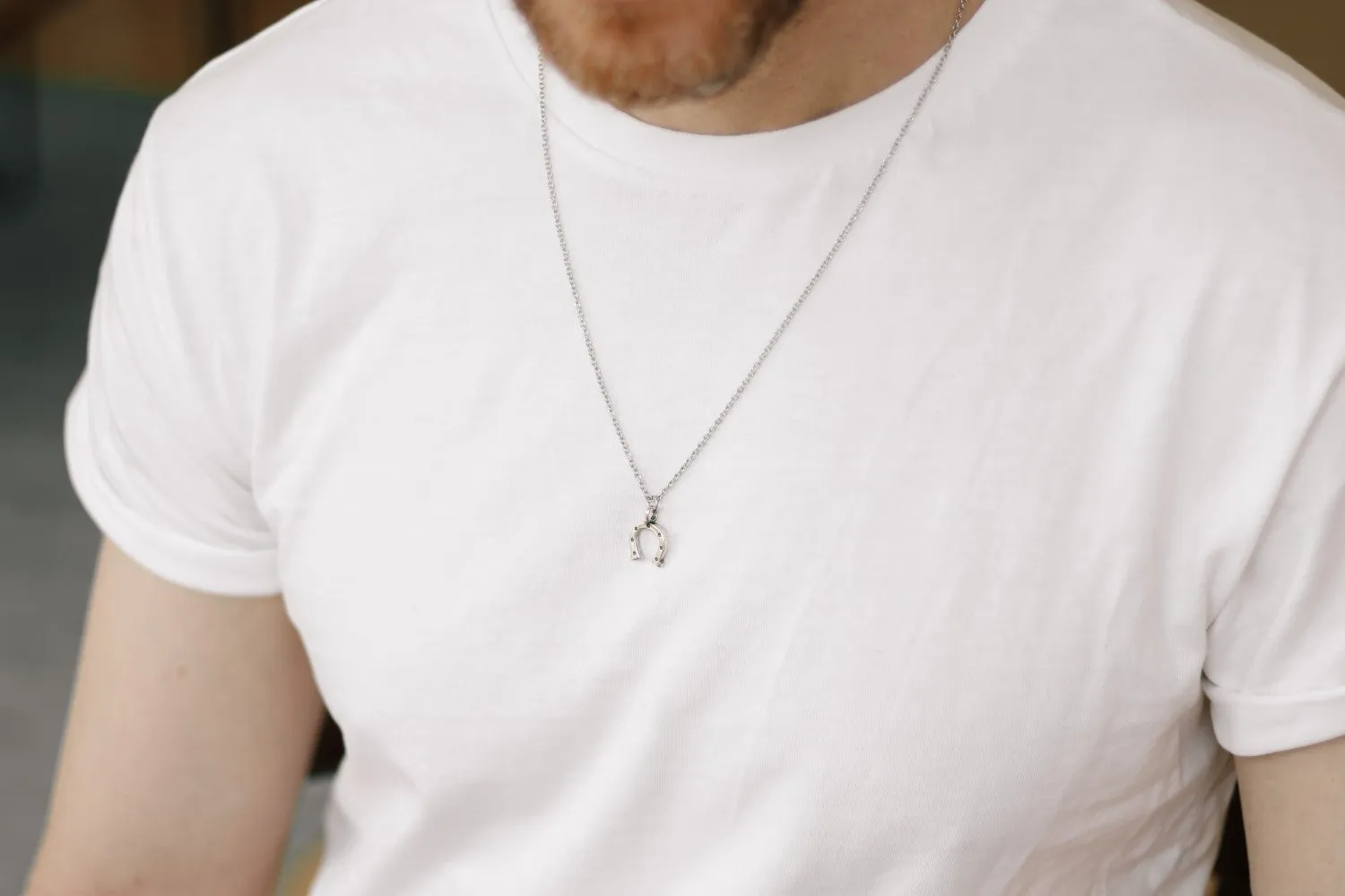Horseshoe necklace for men, silver chain, gift for him, cowboy necklace